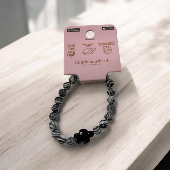 Simply Southern Onyx Marble Turtle Tracker Bracelet, w/Black Turtle NWT - Picture 4 of 6